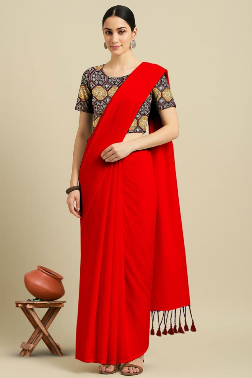 Khadi Cotton Saree with Blouse Piece